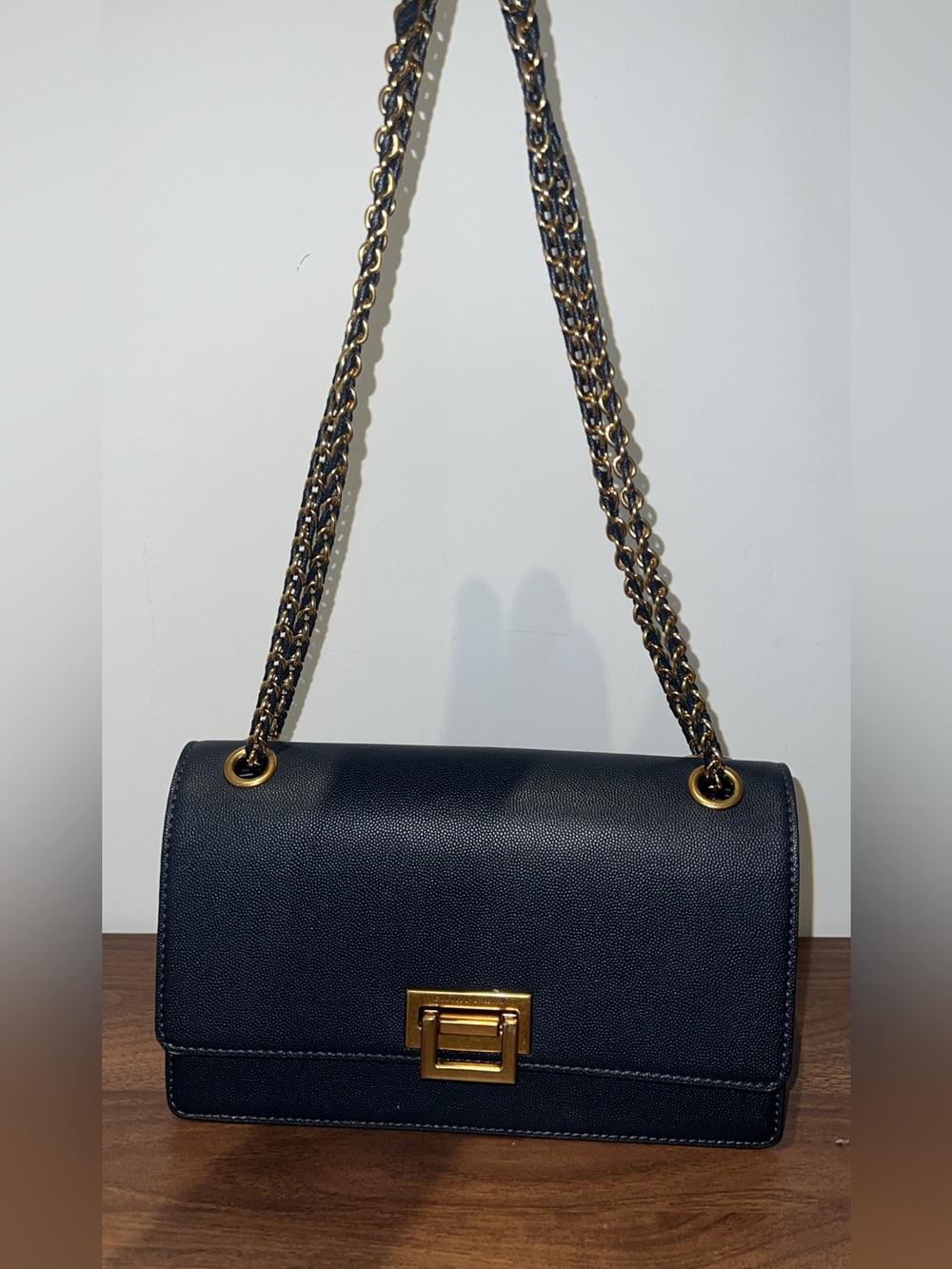 Charles & Keith Blue Shoulder Bag with Gold Chain and Lock